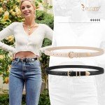 Stylish 2-Pack Women's Leather Belts with Gold Buckles