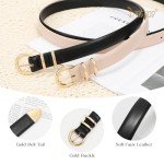 Stylish 2-Pack Women's Leather Belts with Gold Buckles