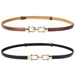 2 Pack Women's Skinny Leather Belts - Black & Brown