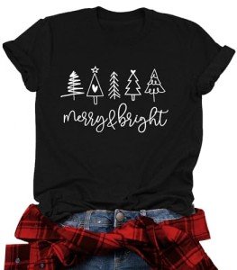 MEESHEEP Christmas T Shirt for Women Merry and Bright T Shirt Cute Xmas Tree Graphic Tees Tops T-Shirt