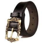 Black Retro Leather Flower Print Women's Belt