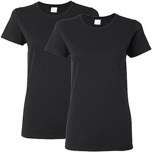 Gildan Womens Heavy Cotton Adult T-Shirt, 2-Pack T Shirt, Black, Large US