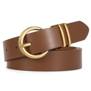 Fashionable Women's Leather Belt with Gold Buckle