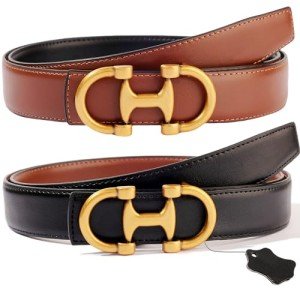 Stylish Black/Brown Reversible Leather Belt for Women
