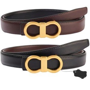 Reversible Leather Waist Belt for Women - Black/Coffee