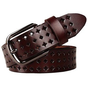 E-Clover Women's Perforated Leather Belt - Coffee