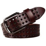 E-Clover Women's Perforated Leather Belt - Coffee