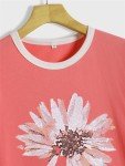 Tomteamell Women's Tshirts Crew Neck Summer Flower Graphic Tees Tops Short Sleeve Casual T Shirts Pink M