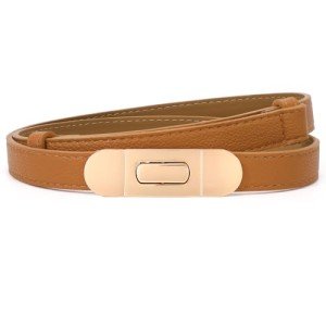 Stylish Women's Skinny Leather Belt with Gold Buckle
