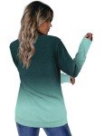 KISSMODA Sweatshirt for Women Fall Tops Lady Gradient Pullover Casual Crewneck Long Sleeve T Shirt GradualTeal XL