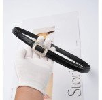 Rhinestone Leather Belt with Crystal Buckle for Women