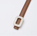 Rhinestone Leather Belt with Crystal Buckle for Women