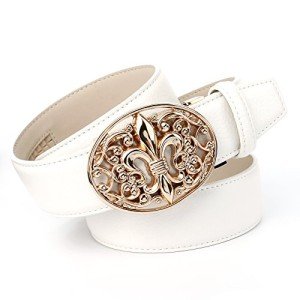 Stylish White Leather Women's Belt with Gold Buckle