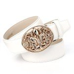 Stylish White Leather Women's Belt with Gold Buckle