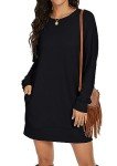 Casual Long Sleeve Round-Neck Dress with Pockets