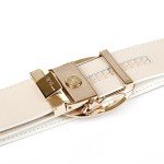 Stylish White Leather Women's Belt with Gold Buckle