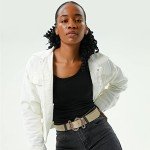 Beige Women's Leather Snake Buckle Designer Belt