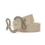 Beige Women's Leather Snake Buckle Designer Belt