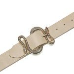 Beige Women's Leather Snake Buckle Designer Belt