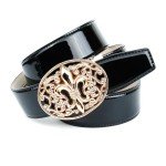 Black Patent Leather Women's Belt with Automatic Clasp