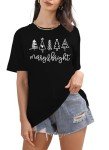 MEESHEEP Christmas T Shirt for Women Merry and Bright T Shirt Cute Xmas Tree Graphic Tees Tops T-Shirt