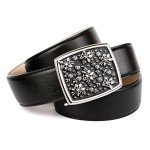 Designer Women's Black Leather Belt with Crystals