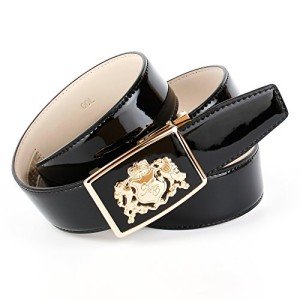 Designer Black Patent Leather Women's Belt, 4 cm