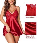 Avidlove Red Satin Lace Babydoll Nightgown