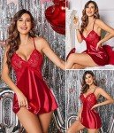 Avidlove Red Satin Lace Babydoll Nightgown