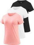Cosy Pyro Cotton Short Sleeve T Shirt for Women Round Neck Workout Shirts Soft Solid Basic Tee 3-Pack Black/White/Pink S