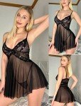 Avidlove Women's Lace Babydoll Nightdress in Black