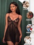 Avidlove Women's Lace Babydoll Nightdress in Black