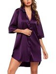 Ekouaer Women's Purple Satin V Neck Nightshirt