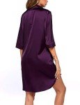 Ekouaer Women's Purple Satin V Neck Nightshirt