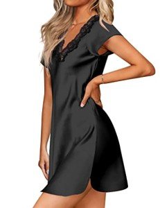 Ekouaer Women's Satin Lace V-Neck Nightgown