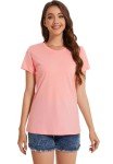 Cosy Pyro Cotton Short Sleeve T Shirt for Women Round Neck Workout Shirts Soft Solid Basic Tee 3-Pack Black/White/Pink S