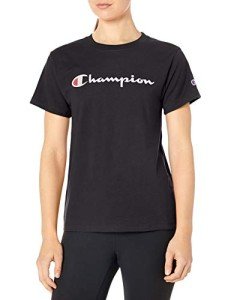 Champion Women's T-Shirt, Classic Tee, Comfortable T-Shirt for Women, Script, Black Script, Large