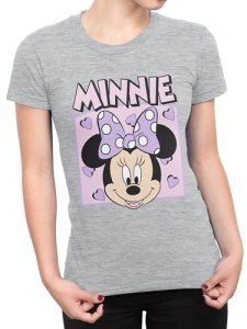 Disney Womens Tshirt | Minnie Mouse Shirts for Women | Short Sleeve Womens Shirt | Gray Small