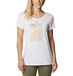 Columbia Womens Daisy Days Short Sleeve Graphic Tee T Shirt, White/Find Your Wild Graphic, X-Small US