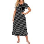 Striped Short Sleeve Button Down Nightgown for Women