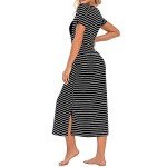 Striped Short Sleeve Button Down Nightgown for Women