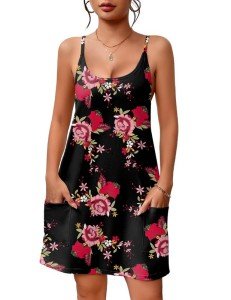 Ekouaer Women's Cotton Nightgown with Pockets - Pink