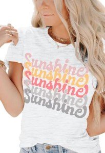 INFITTY Womens Graphic Tees Sunshine Letter Casual Summer T Shirts Vintage Camping Loose Tees Short Sleeve Light Grey M