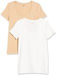 Amazon Essentials Women's Classic-Fit Short-Sleeve Scoop Neck T-Shirt (Available in Plus Size), Pack of 2, White/Light Camel, Medium