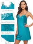 Peacock Blue Satin Lace Trim Nightgown for Women