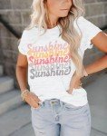 INFITTY Womens Graphic Tees Sunshine Letter Casual Summer T Shirts Vintage Camping Loose Tees Short Sleeve Light Grey M