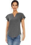 Star Vibe Women's V-Neck T-Shirts Short Sleeve Casual Tops Ruffle Sleeve Tee Shirt Slim Fit Blouses 3 Pack Black/Grey/White L