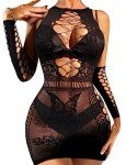 RSLOVE Women's Fishnet Lace Bodystocking with Gloves