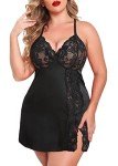 Avidlove Plus Size Satin Lace Nightgown – Black