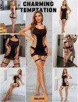 RSLOVE Black Fishnet Bodystocking with Thigh Highs